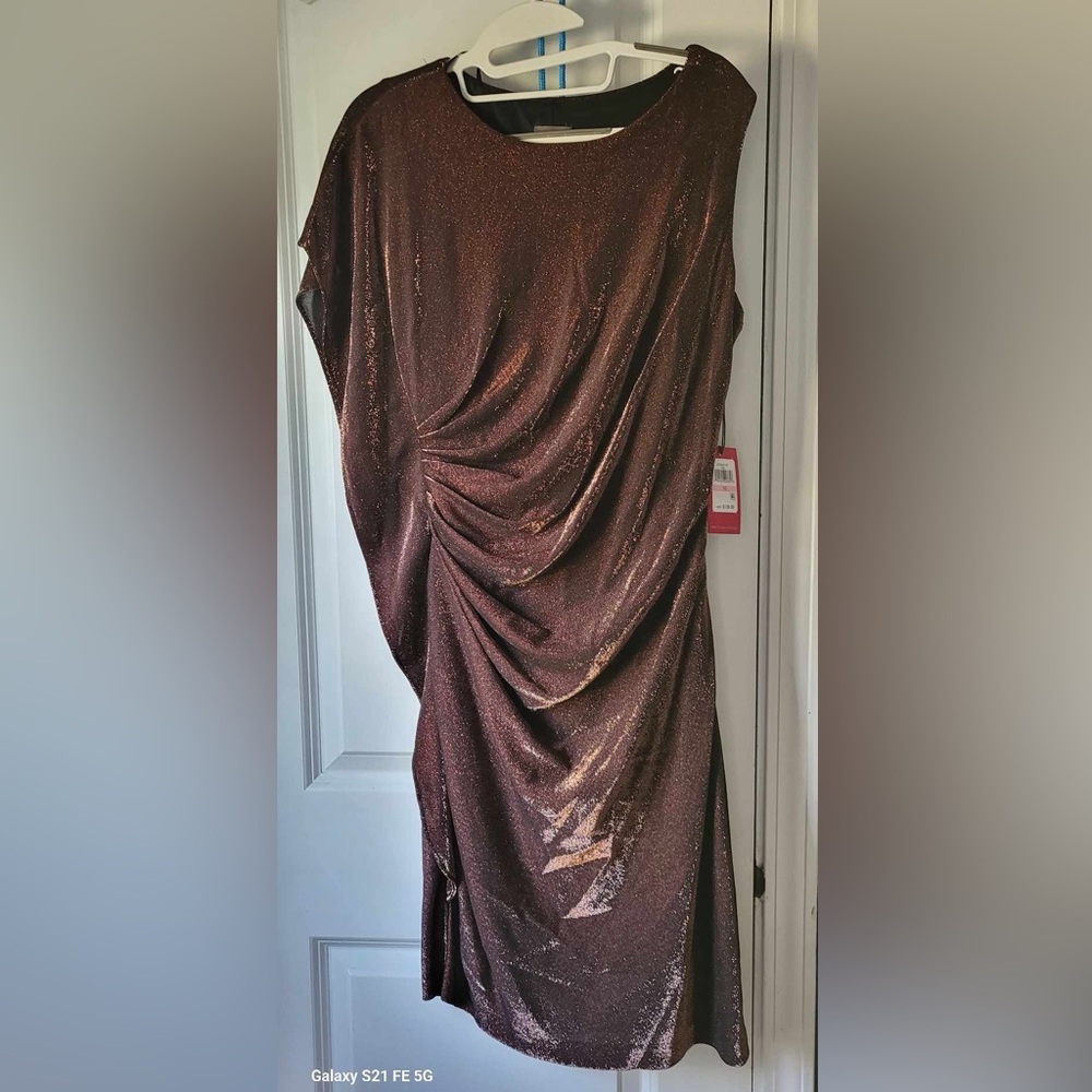 Vince Camuto Metallic Dress Sleeveless Ruched Copper Sheath